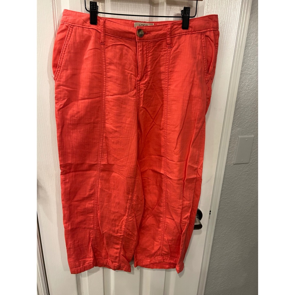 LOGO by Lori Goldstein Wide Leg Pants Coral Orange Cotton Cropped Seam Detail